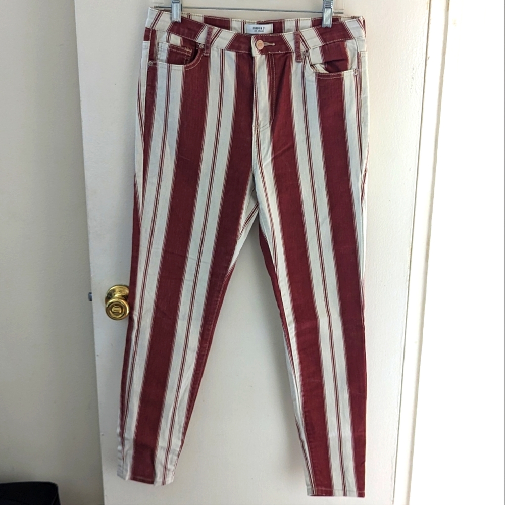 Forever 21 Red & White Striped Jeans